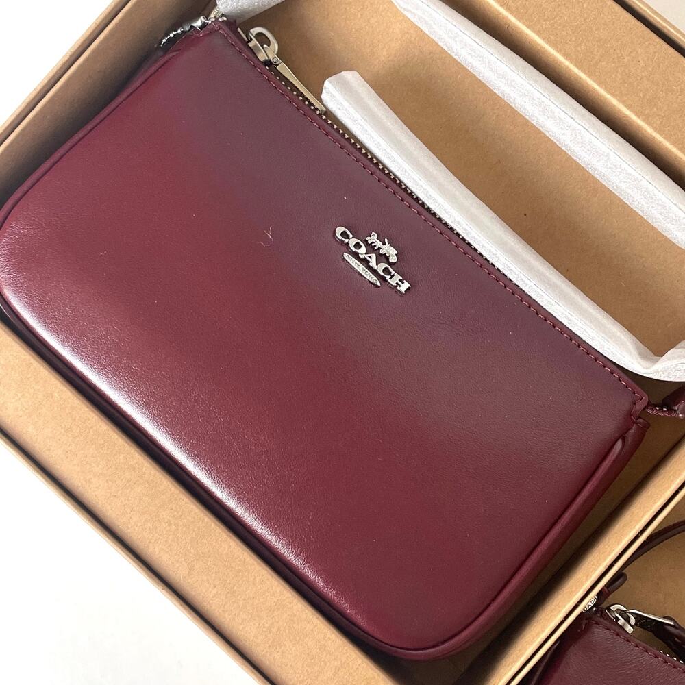 Coach Nolita 19 Bag and Charm Set Dark Wine Leather Silver CCK95 Boxed - Picture 9 of 14